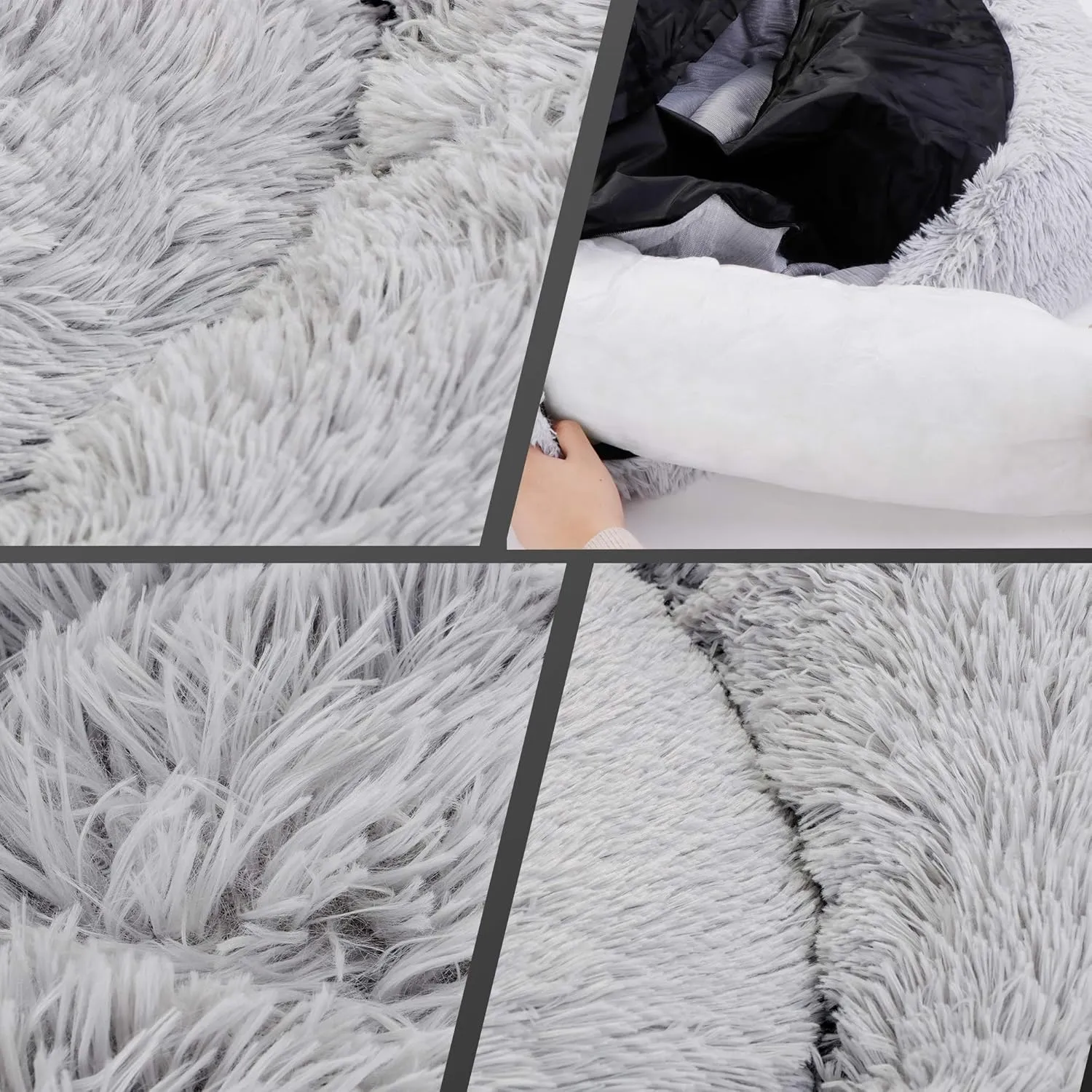 Donut Dog Bed Calming Ultra Soft Shag Faux Fur Dog Bed Comfortable Donut Cuddler for Dogs and Cats,Self Warming and Washable (30 Inches, Grey)