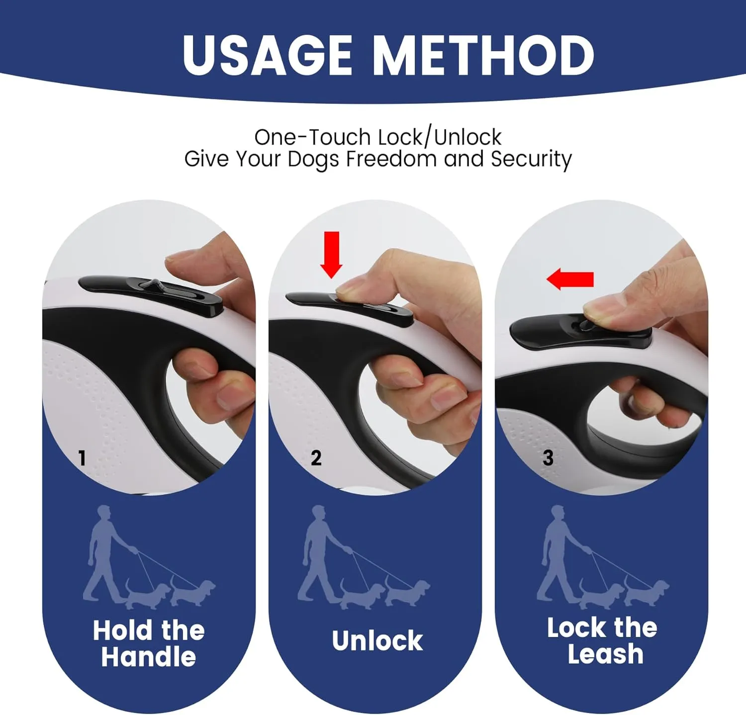 Dual Retractable Dog Leash for 2 Medium Dogs (Up to 66LBS Each) - Double Headed Pet Leash with Poop Bags and LED Light, One Button Brake & Lock, 360 Tangle-Free (White, Medium)