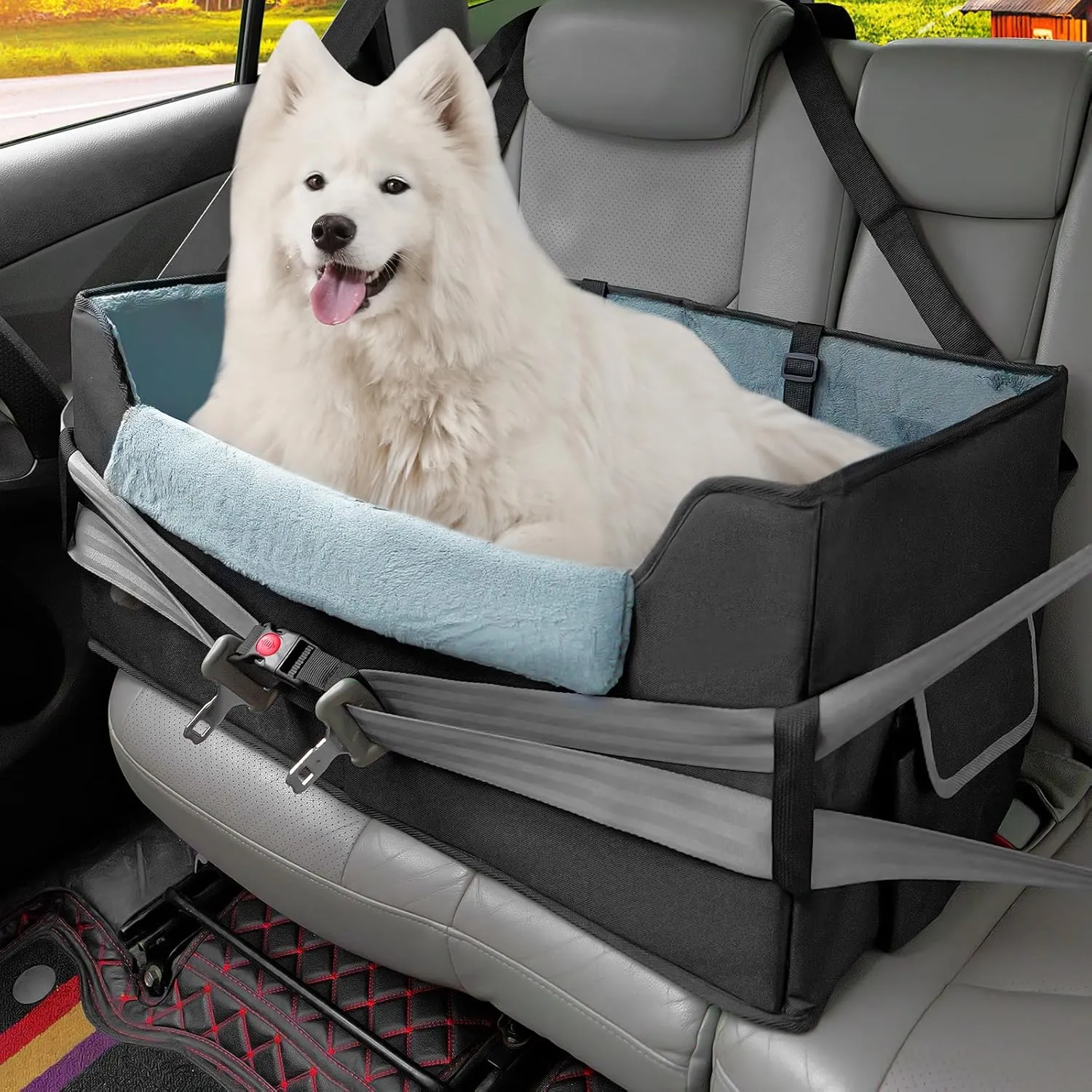 Elevated Large Dog Car Seat, Dog Car Seat Large Size Dog, Large Dog Booster seat for Car with Clip On Leash, Perfect for Large Pet