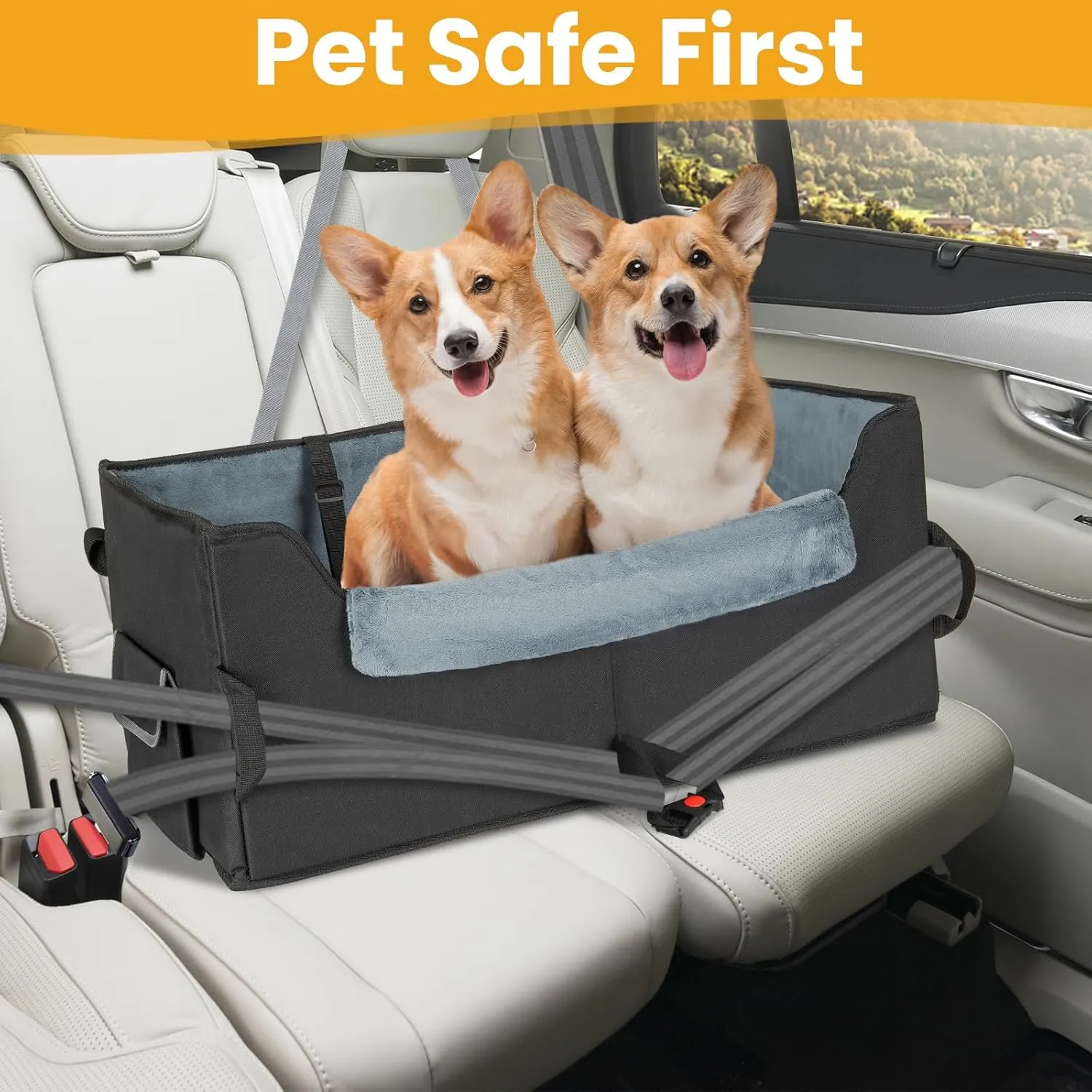 Elevated Large Dog Car Seat, Dog Car Seat Large Size Dog, Large Dog Booster seat for Car with Clip On Leash, Perfect for Large Pet