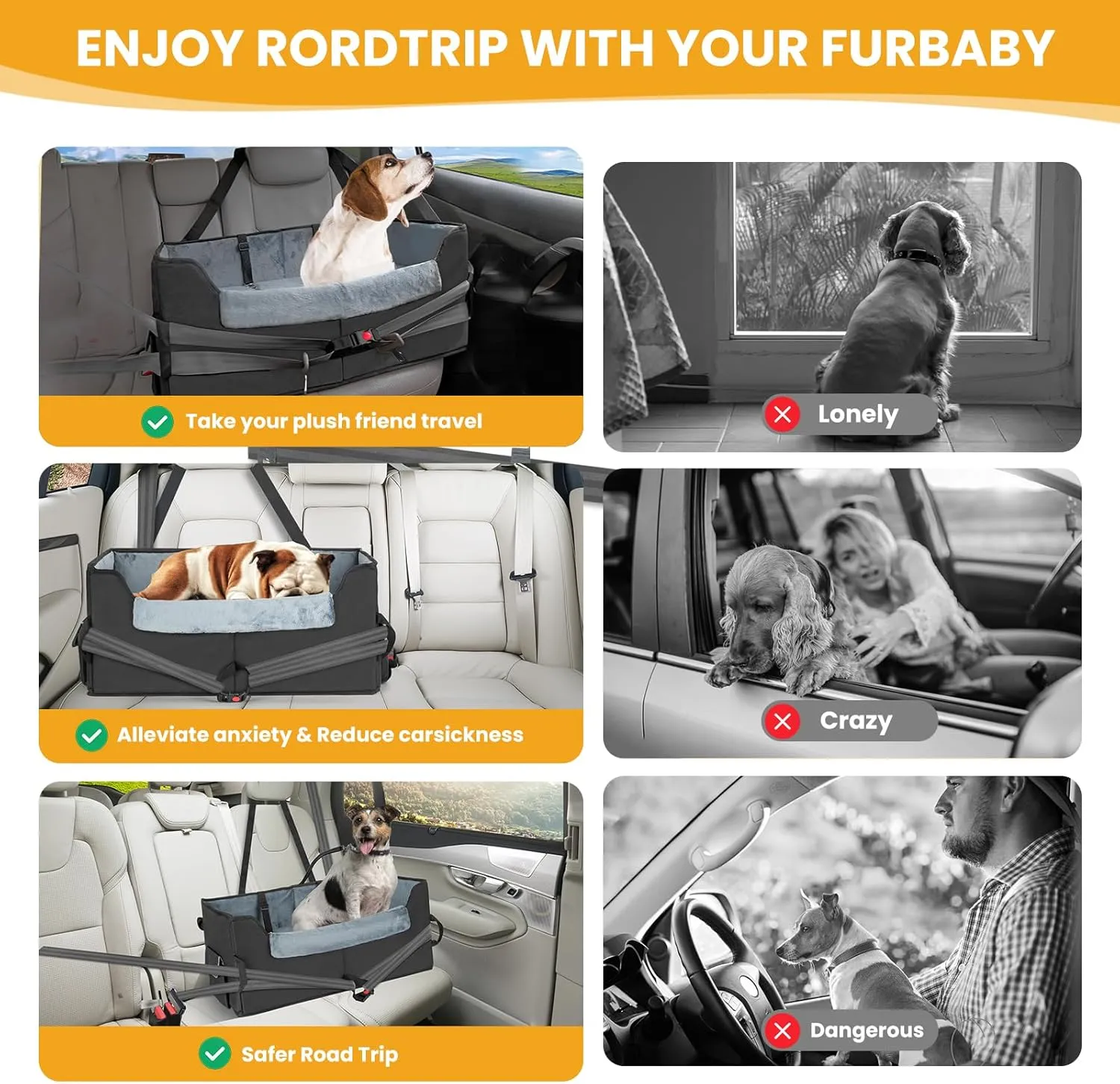 Elevated Large Dog Car Seat, Dog Car Seat Large Size Dog, Large Dog Booster seat for Car with Clip On Leash, Perfect for Large Pet