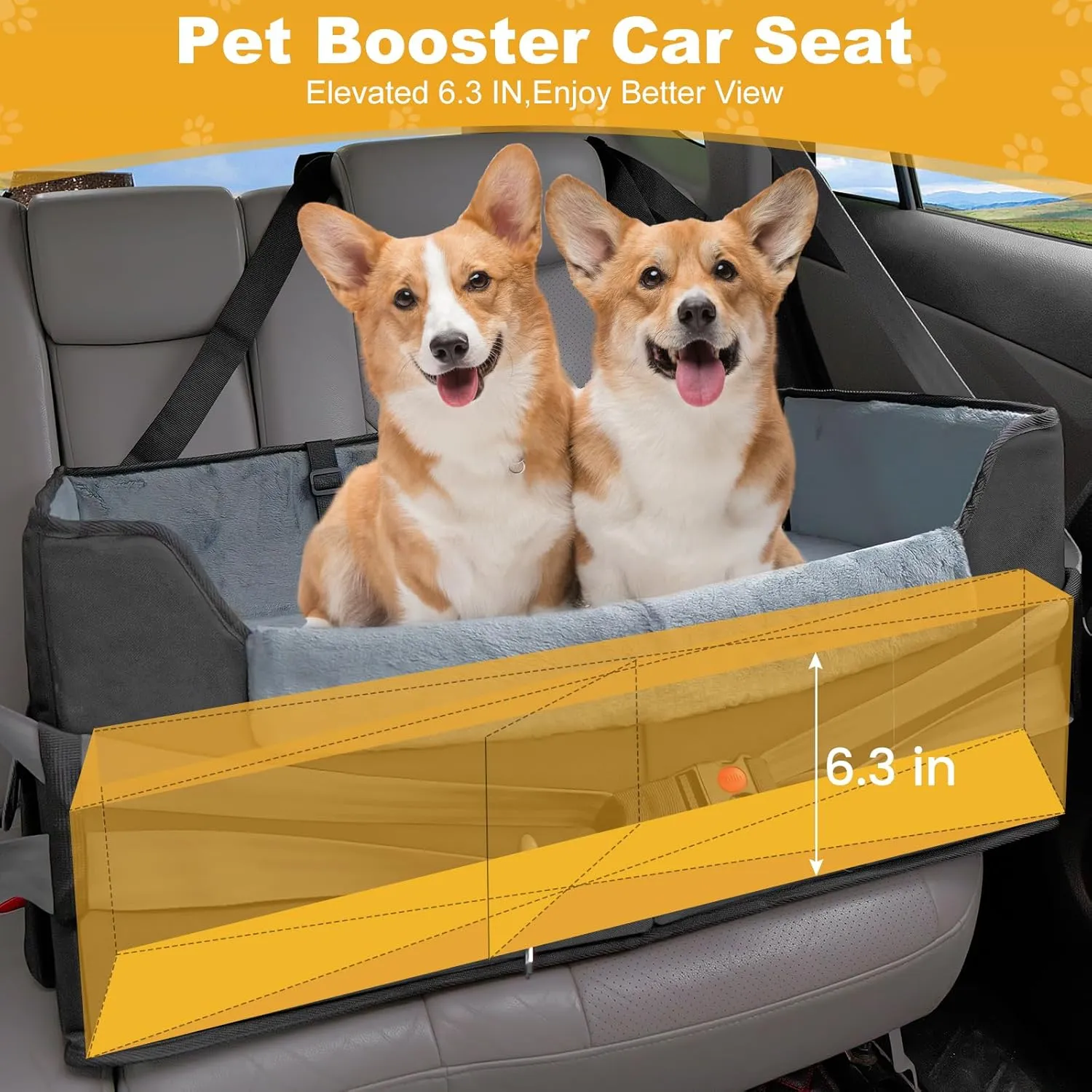 Elevated Large Dog Car Seat, Dog Car Seat Large Size Dog, Large Dog Booster seat for Car with Clip On Leash, Perfect for Large Pet