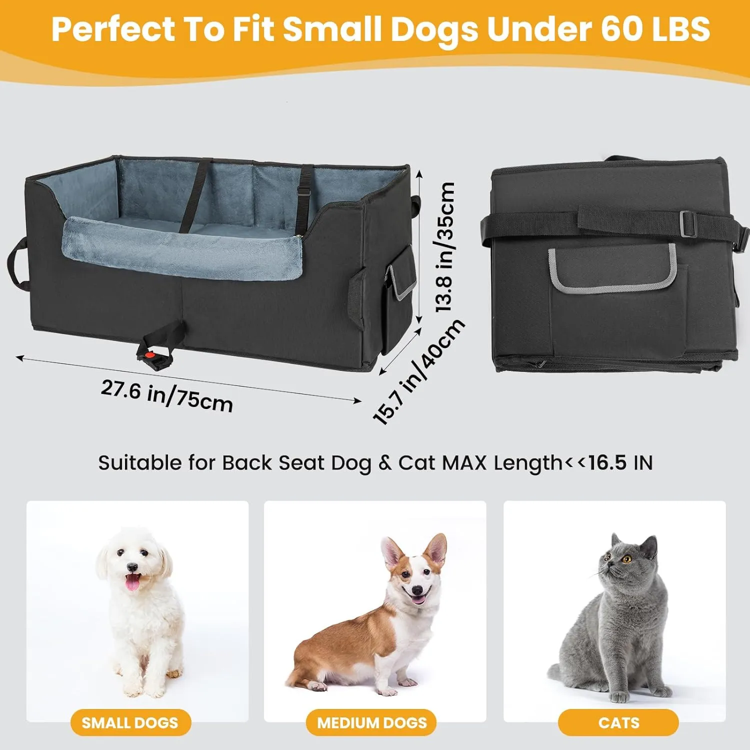 Elevated Large Dog Car Seat, Dog Car Seat Large Size Dog, Large Dog Booster seat for Car with Clip On Leash, Perfect for Large Pet
