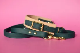 EXCLUSIVE LEATHER COLLECTION - Natural Tan & Forest, Limited Edition Biothane and Leather Combo Martingale Dog Collar