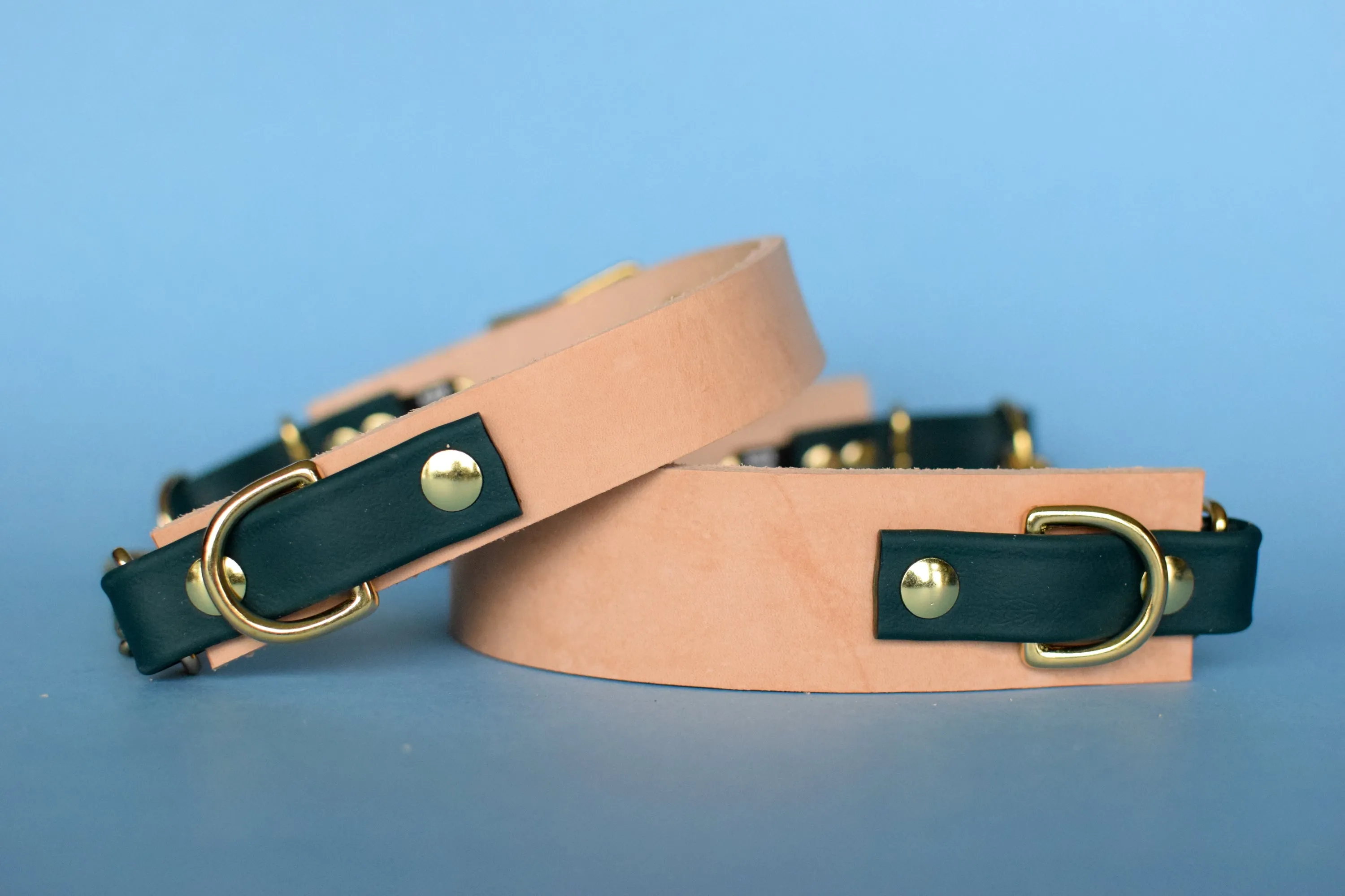 EXCLUSIVE LEATHER COLLECTION - Natural Tan & Forest, Limited Edition Biothane and Leather Combo Martingale Dog Collar