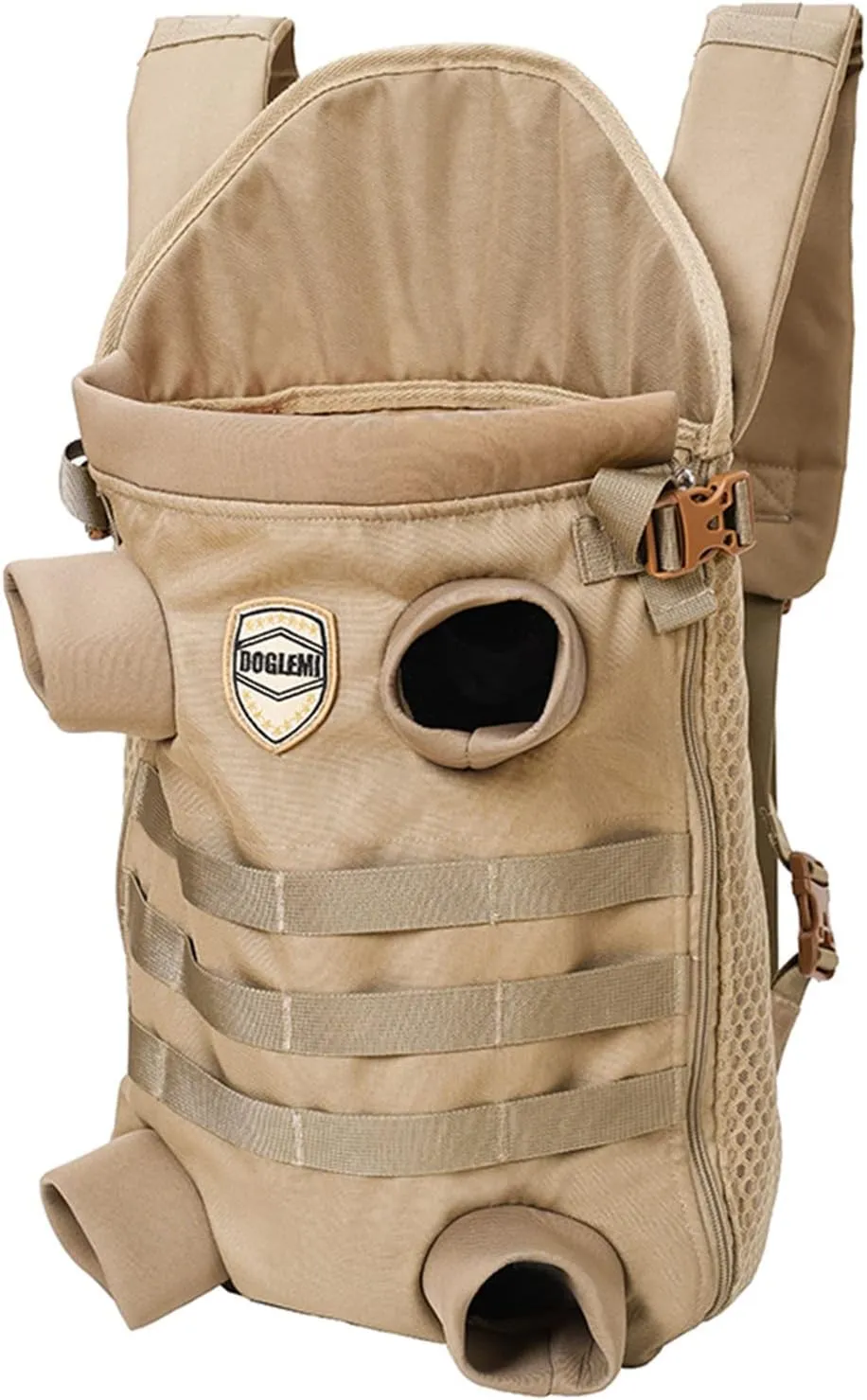 FLAdorepet Dog Carrier Tactical Backpack for Small Medium Dogs,Soft Hands-Free Legs Out Pet Front Cat Dog Carrier Backpack Travel Bag for Outdoor Traveling Hiking Camping (Large, Khaki)