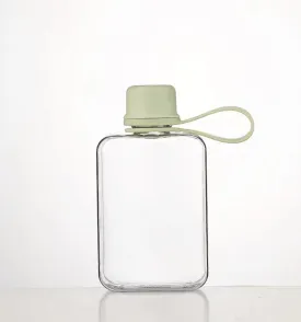 Flat Water Bottle Travel Flask Portable 8.2 oz BPA Free Tritan Square Small Water Bottles Leakproof Slim Water Bottle for Purse Travel Pocket Sports Fitness (Green, 8.2 OZ)