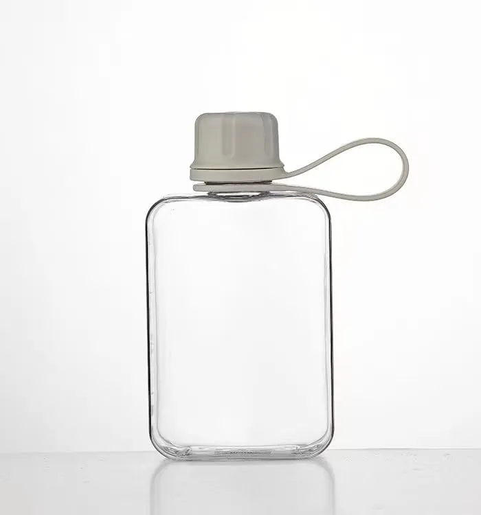 Flat Water Bottle Travel Flask Portable 8.2 oz BPA Free Tritan Square Small Water Bottles Leakproof Slim Water Bottle for Purse Travel Pocket Sports Fitness (Grey, 8.2 OZ)