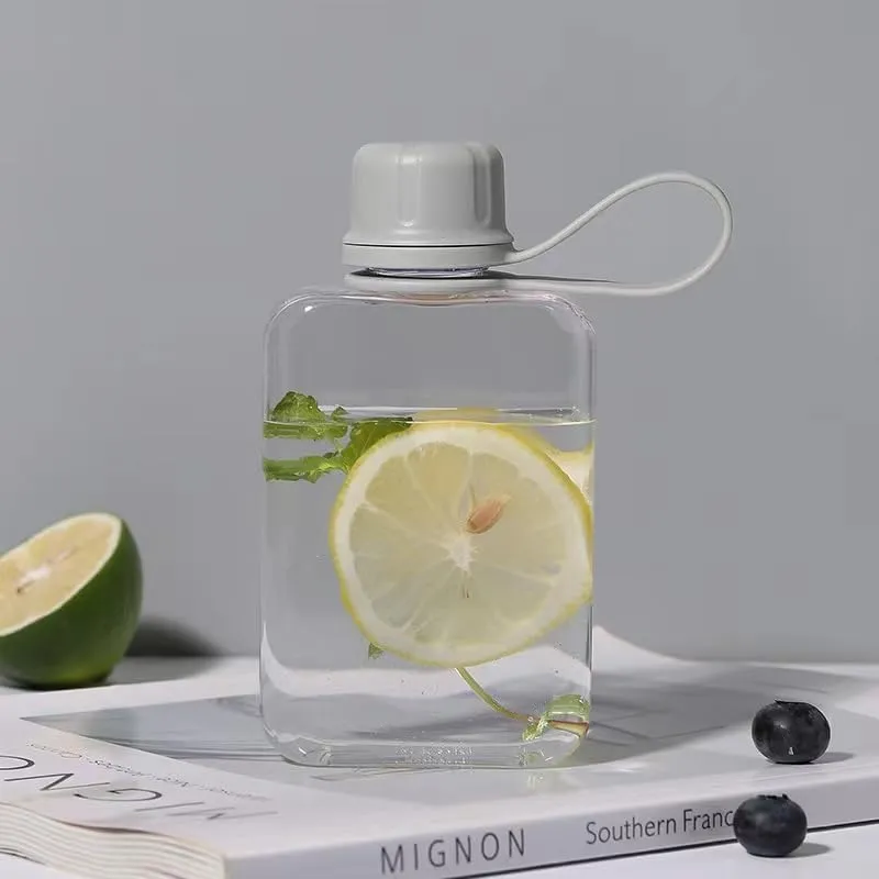 Flat Water Bottle Travel Flask Portable 8.2 oz BPA Free Tritan Square Small Water Bottles Leakproof Slim Water Bottle for Purse Travel Pocket Sports Fitness (Grey, 8.2 OZ)