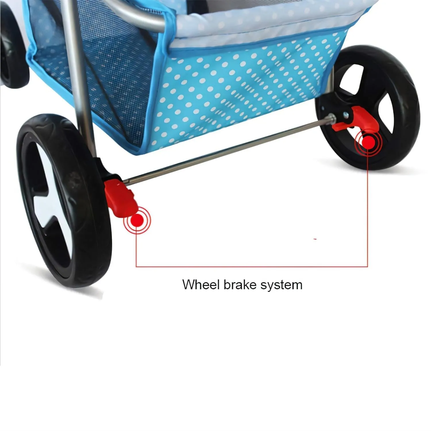 Folding Dog Stroller, Pet Folding Stroller, 4 Wheels Dog/Cat Puppy Stroller w/Removable Travel Carrier for Small/Medium Pet, Doggy Stroller with Cup Holder & Storage Basket, Black White Dots