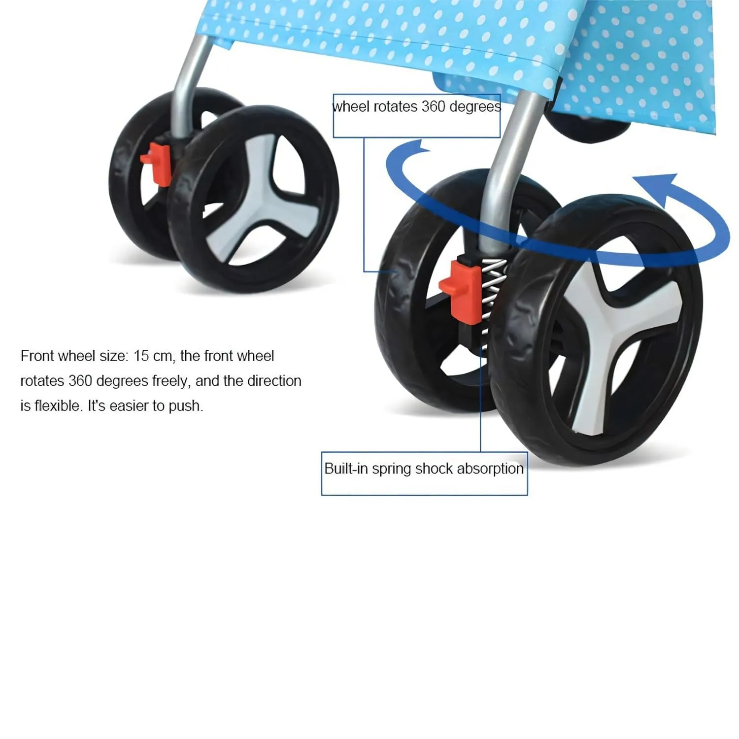 Folding Dog Stroller, Pet Folding Stroller, 4 Wheels Dog/Cat Puppy Stroller w/Removable Travel Carrier for Small/Medium Pet, Doggy Stroller with Cup Holder & Storage Basket, Black White Dots