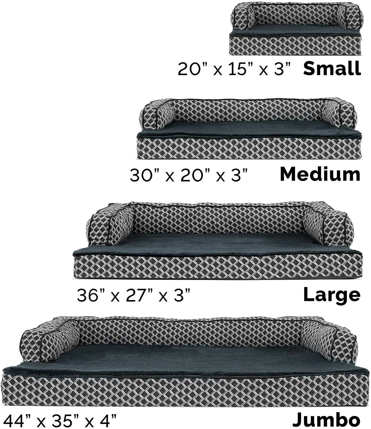 Furhaven Cooling Gel Dog Bed for Large Dogs w/ Removable Bolsters & Washable Cover, For Dogs Up to 95 lbs - Plush & Woven Decor Comfy Couch Sofa - Diamond Gray, Jumbo/XL