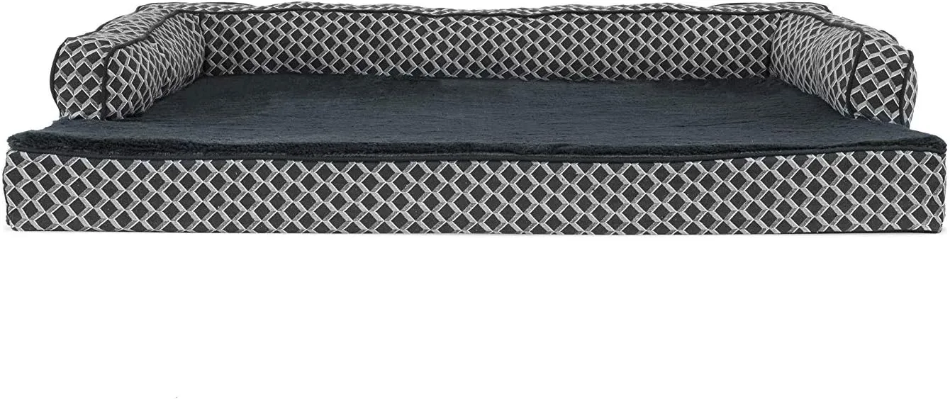Furhaven Cooling Gel Dog Bed for Large Dogs w/ Removable Bolsters & Washable Cover, For Dogs Up to 95 lbs - Plush & Woven Decor Comfy Couch Sofa - Diamond Gray, Jumbo/XL