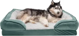 Furhaven Memory Foam Dog Bed for Large Dogs w/ Removable Bolsters & Washable Cover, For Dogs Up to 95 lbs - Plush & Velvet Waves Perfect Comfort Sofa - Celadon Green, Jumbo/XL