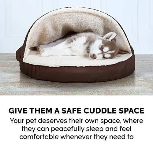 FurHaven Pet Dog Bed | Orthopedic Round Faux Sheepskin Snuggery Burrow Pet Bed for Dogs & Cats, Espresso, 26-Inch