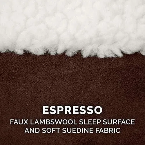 FurHaven Pet Dog Bed | Orthopedic Round Faux Sheepskin Snuggery Burrow Pet Bed for Dogs & Cats, Espresso, 26-Inch