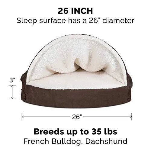 FurHaven Pet Dog Bed | Orthopedic Round Faux Sheepskin Snuggery Burrow Pet Bed for Dogs & Cats, Espresso, 26-Inch
