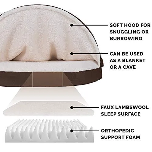 FurHaven Pet Dog Bed | Orthopedic Round Faux Sheepskin Snuggery Burrow Pet Bed for Dogs & Cats, Espresso, 26-Inch