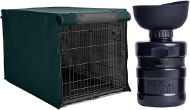 Gorilla Grip Dog Crate Cover, Hunter Green 48 Inch and Dog Water Bottle, 12 oz Black, 2 Item Bundle