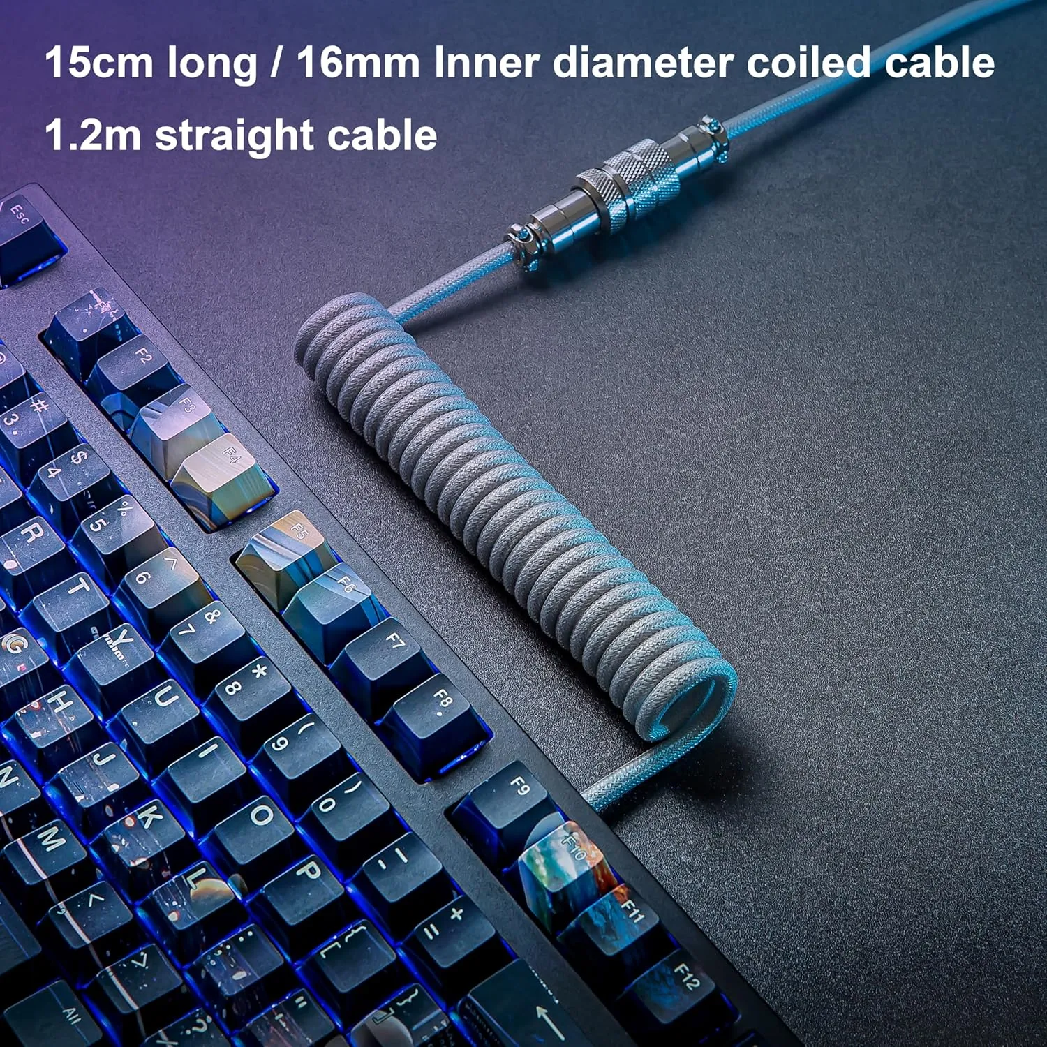 GUNMJO Pro Custom Premium Coiled USB C Cable for Gaming Keyboard, Double-Sleeved Mechanical Keyboard Cable with Detachable Metal Aviator, 1.5M USB-C to USB-A, Marble Gray Color