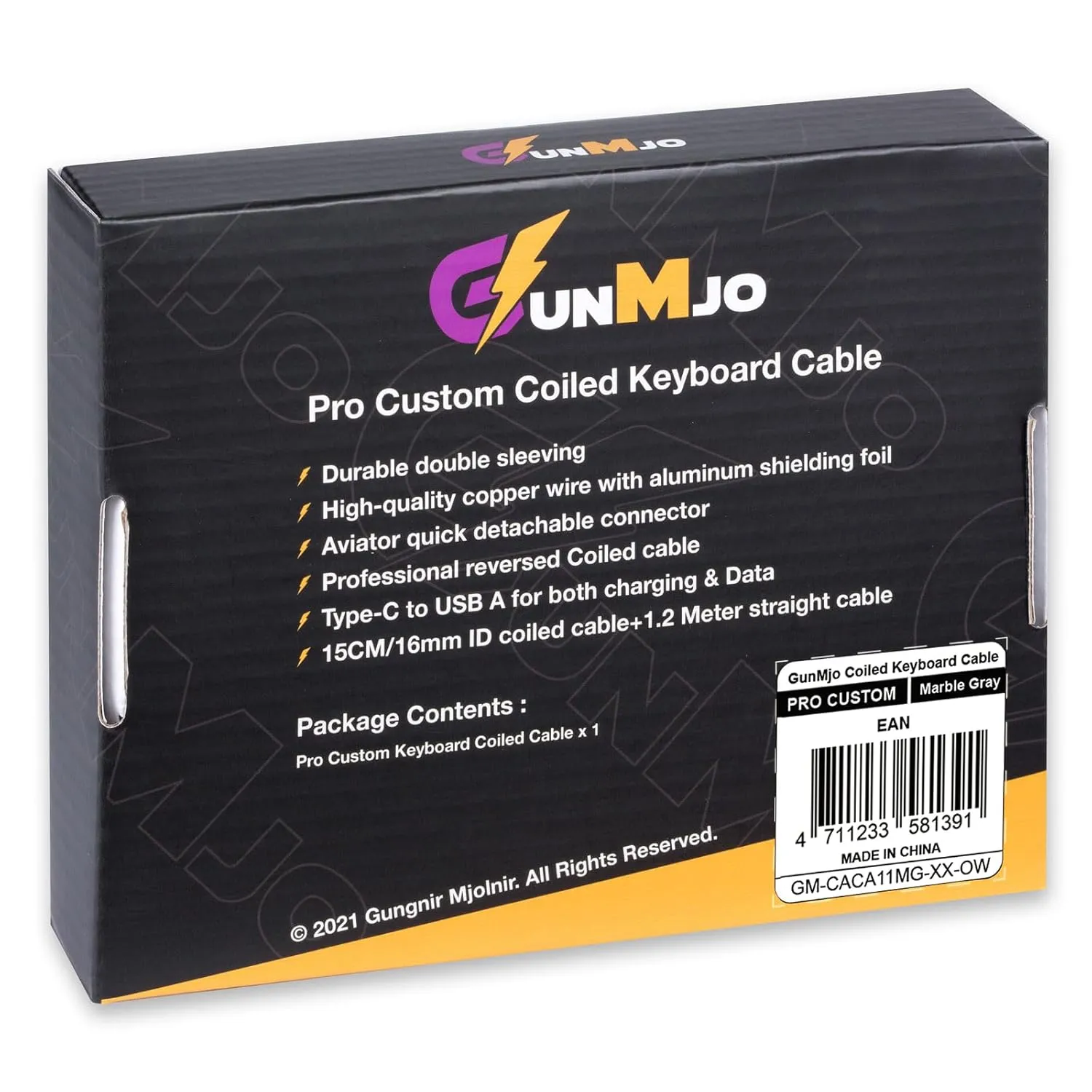 GUNMJO Pro Custom Premium Coiled USB C Cable for Gaming Keyboard, Double-Sleeved Mechanical Keyboard Cable with Detachable Metal Aviator, 1.5M USB-C to USB-A, Marble Gray Color