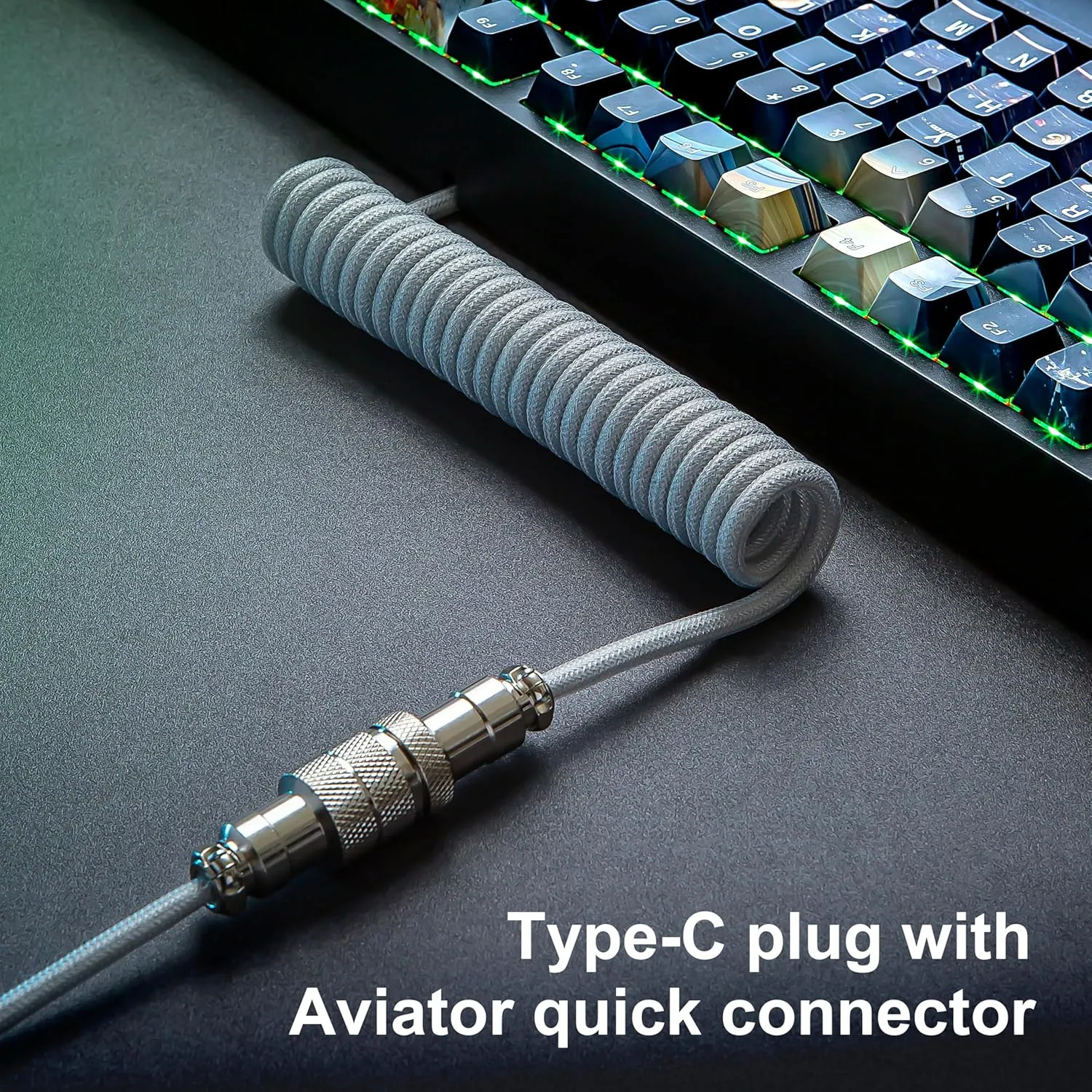 GUNMJO Pro Custom Premium Coiled USB C Cable for Gaming Keyboard, Double-Sleeved Mechanical Keyboard Cable with Detachable Metal Aviator, 1.5M USB-C to USB-A, Marble Gray Color
