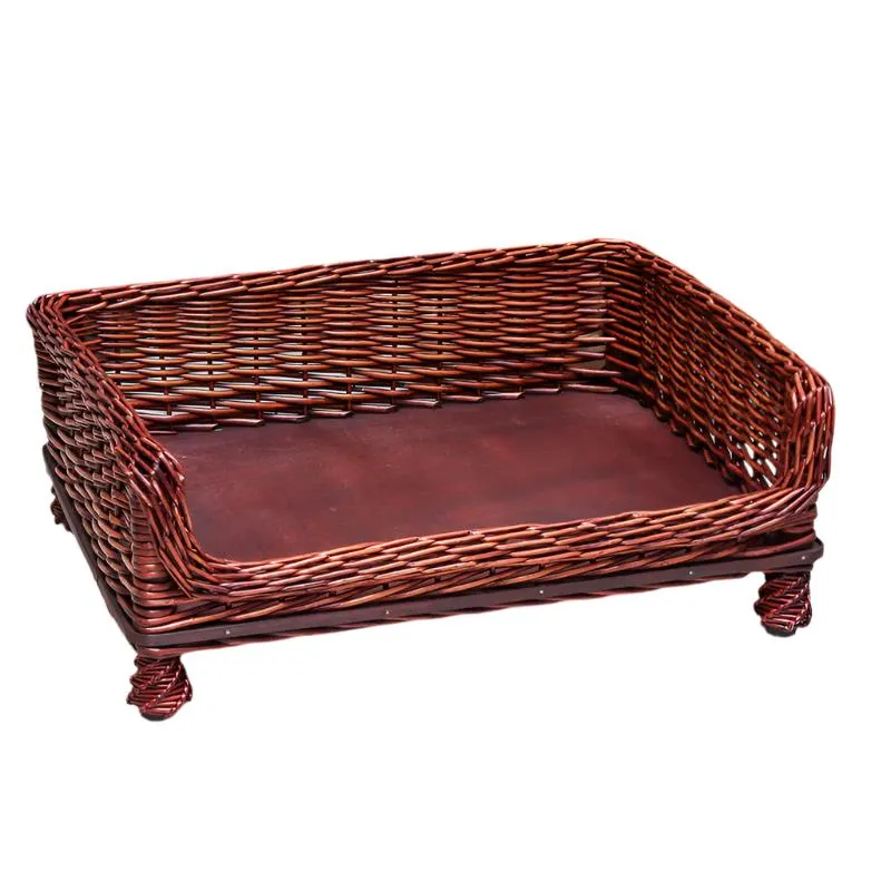 Handcrafted Wicker Outdoor Indoor Pet Bed with Paw-Print Cushion