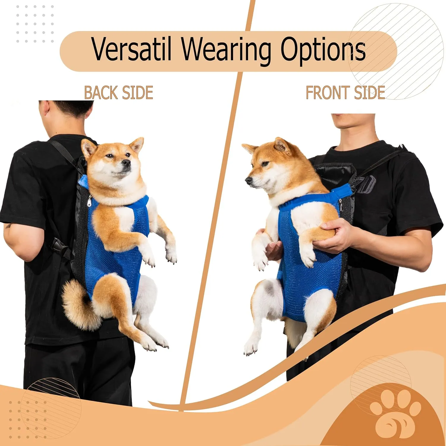 Hands-Free Pet Carrier Backpack for Dogs and Cats - Comfortable Adjustable Legs Carrier - Easy-Fit Design - Perfect for Traveling, Hiking and Camping - Small and Medium Pets (Blue, Large)