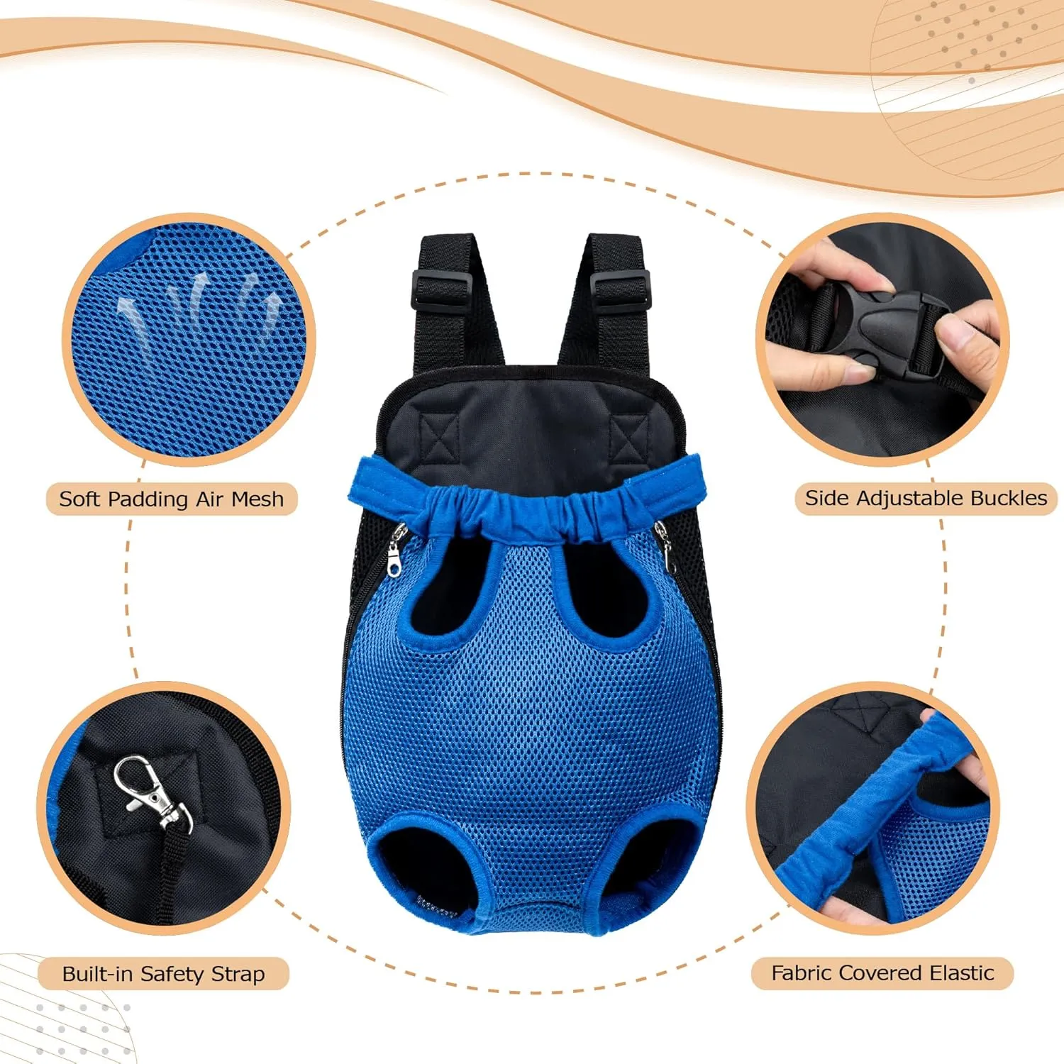 Hands-Free Pet Carrier Backpack for Dogs and Cats - Comfortable Adjustable Legs Carrier - Easy-Fit Design - Perfect for Traveling, Hiking and Camping - Small and Medium Pets (Blue, Large)