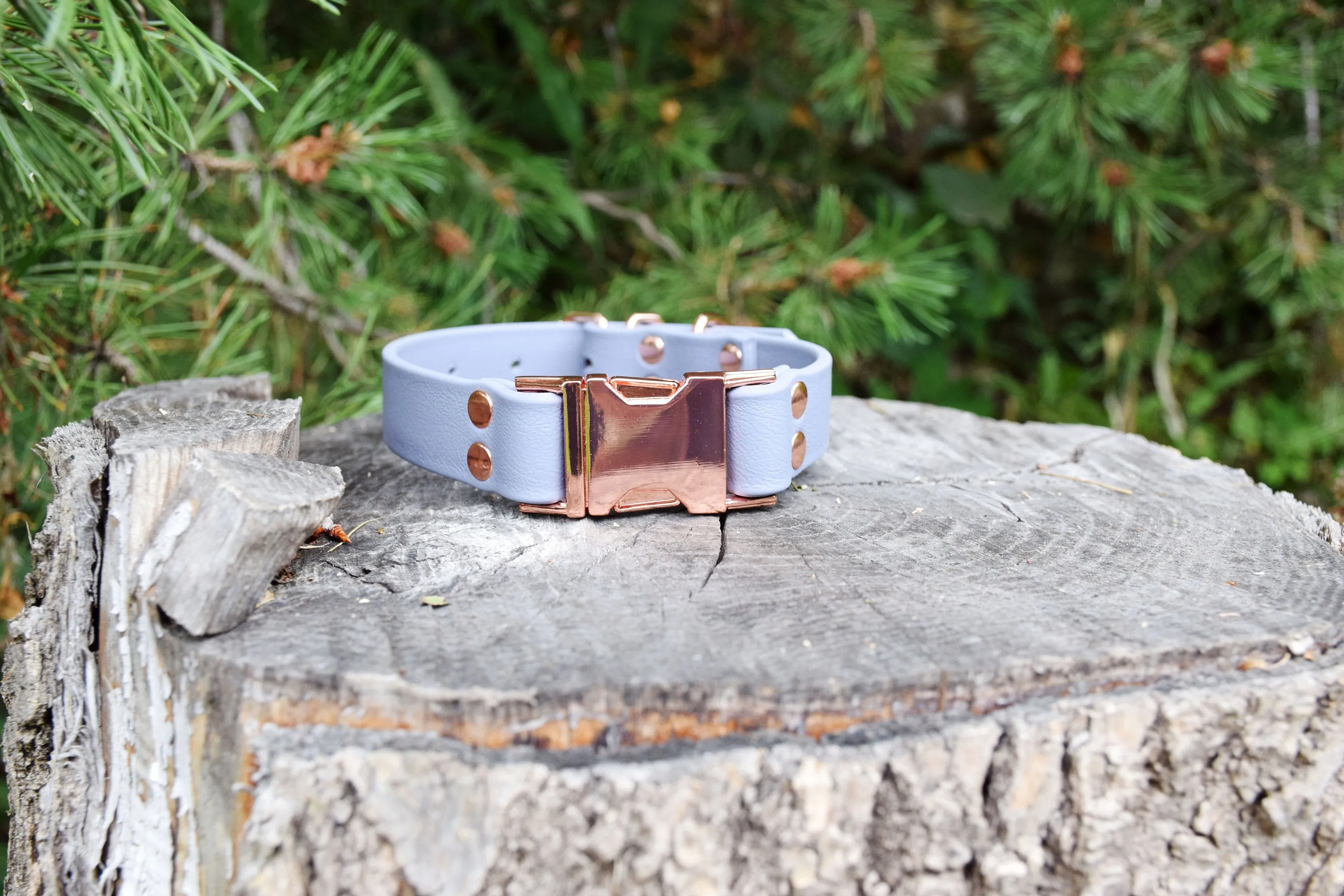 HARDWARE RETIREMENT SALE - Grey & Rose Gold Biothane Dog Collar