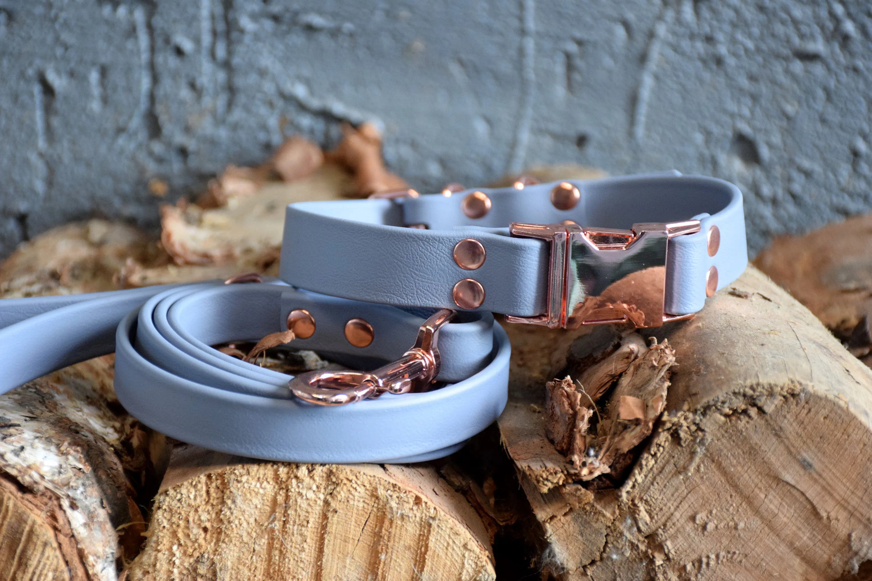 HARDWARE RETIREMENT SALE - Grey & Rose Gold Biothane Dog Collar