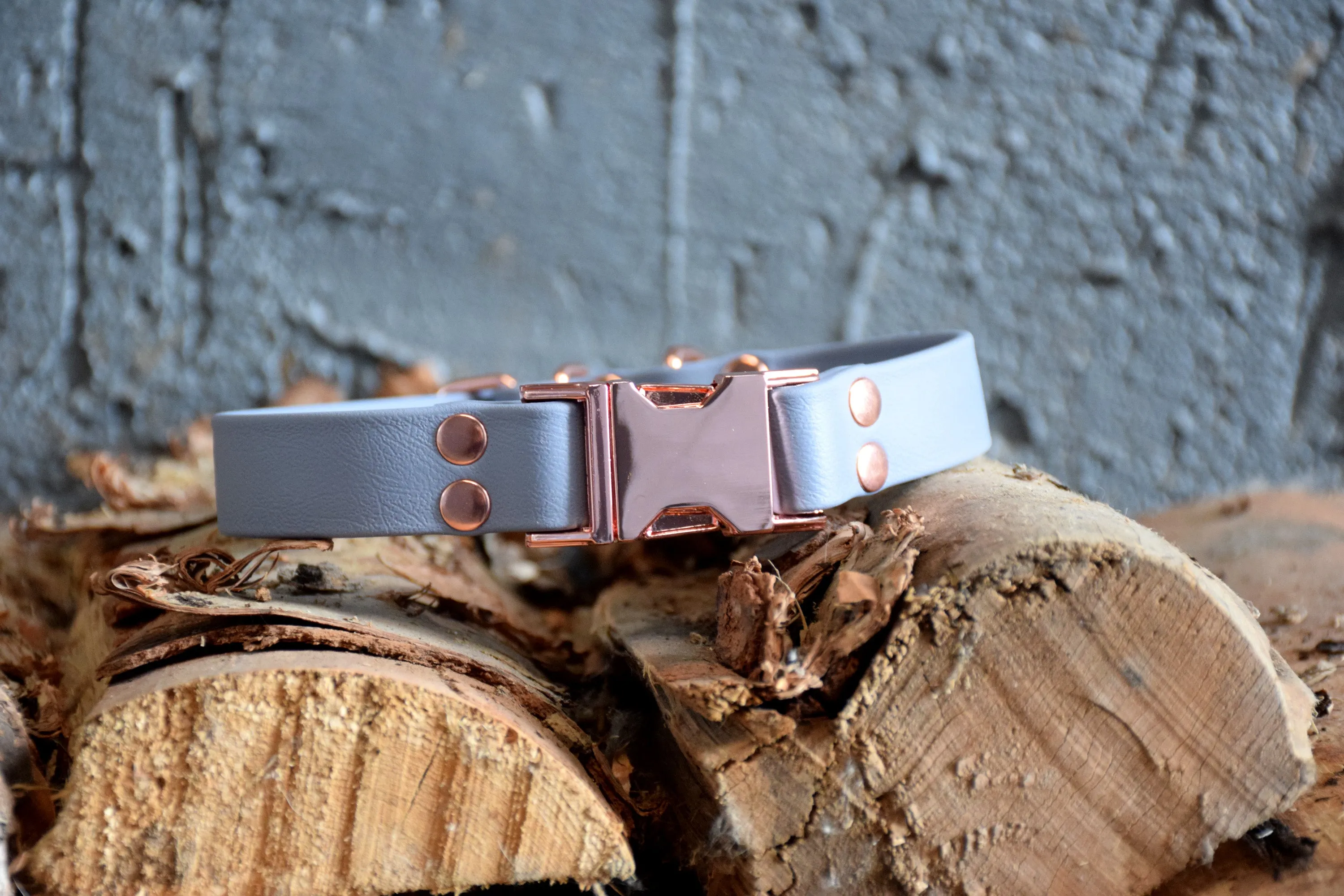 HARDWARE RETIREMENT SALE - Grey & Rose Gold Biothane Dog Collar