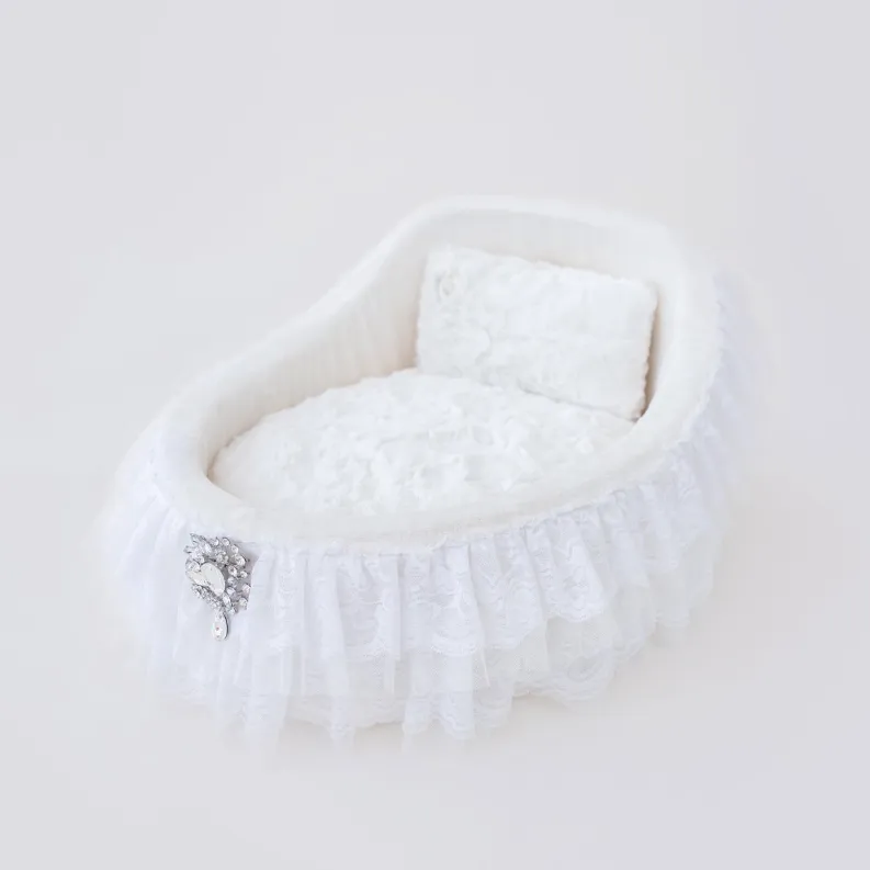 Hello Doggie Crib Dog Bed: American-Made Lace Trimmed Luxury Pet Bed