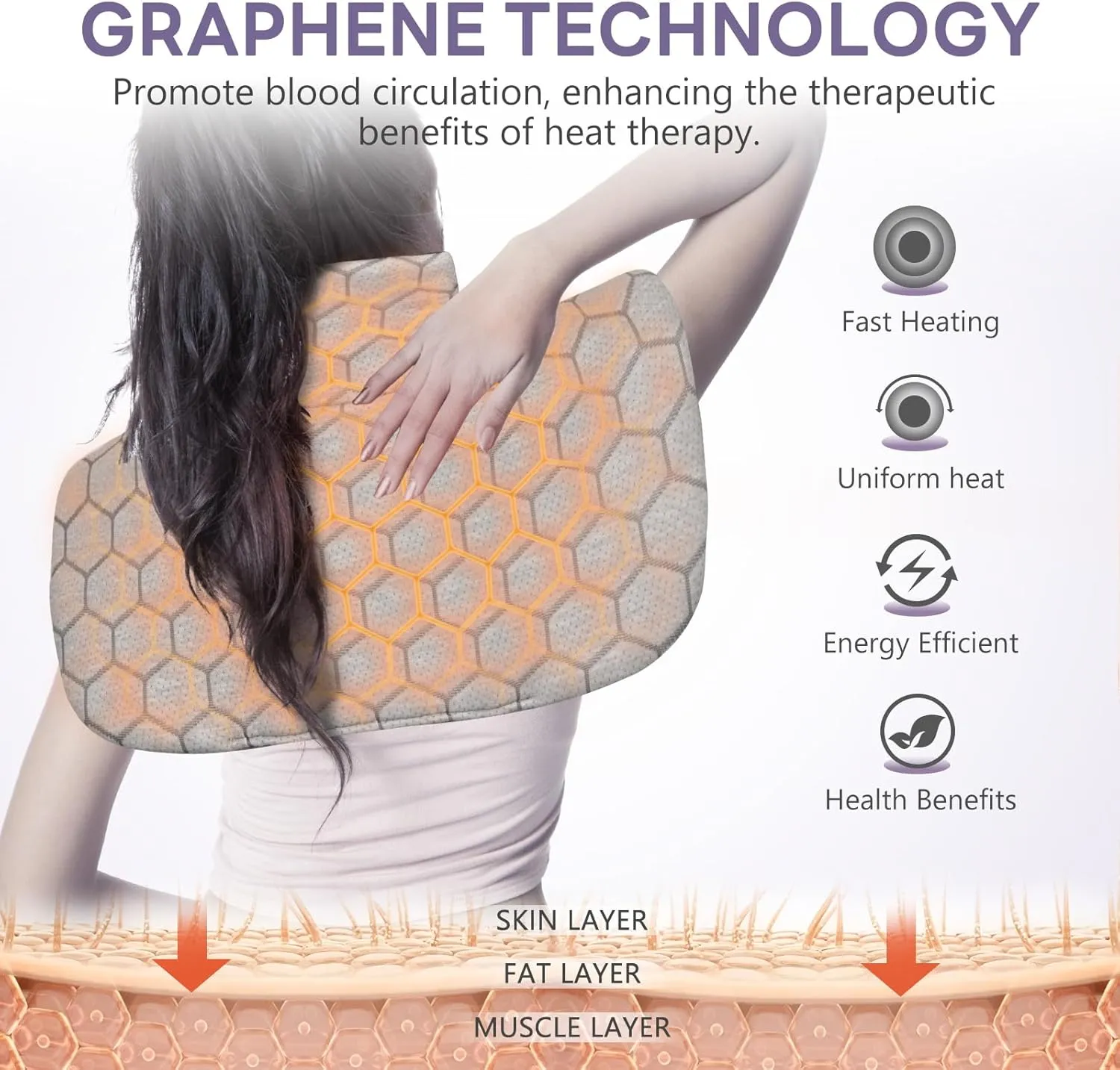 HOMLYNS Graphene Heating Pad for Neck and Shoulders, Birthday Gifts for Her Him Women Mom Wife Men Dad, 2.2lb Weighted Neck Heating Pad for Back Pain Relief, 10 Heat Levels & 4 Timer Settings
