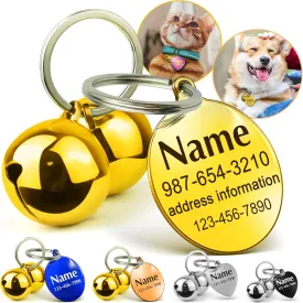 HOPELF Dog Collar Bells with Personalized Engraved Dog Tags for Pets - Small Jingle Bells as Cat Collar Charm - Stainless Steel Custom Dogs Name ID Tags - Kitten and Puppy Essentials Stuff