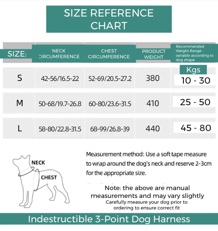 Indestructible Reinforced Heavy Duty Dog Harness Comfort Safety No-Harm 3-Point Full Body Support & Control