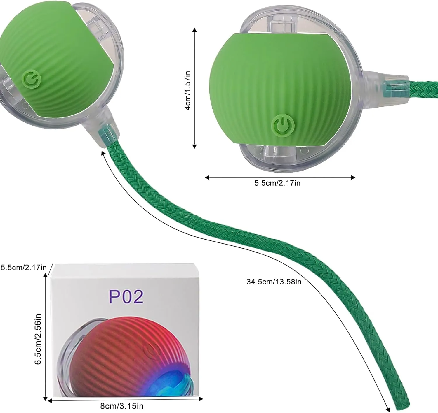 Interactive Cat Dog Toy Ball: Indoor Automatic Moving Smart Rolling Fun Pet Game with Led Light and Tail for Motion Activated, Kitten Puppy Present, Chase Exercise, Hunting Simulation-Upgrade (Green)