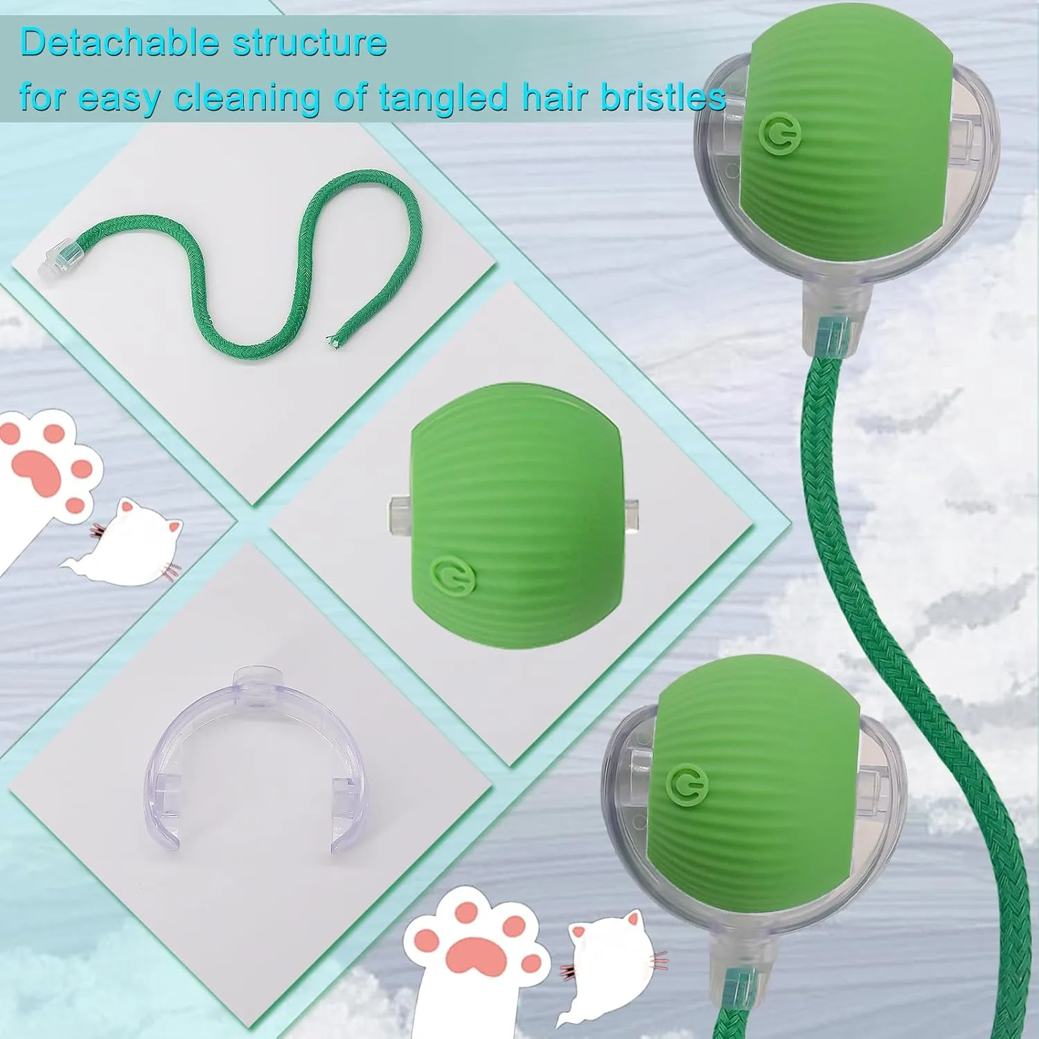 Interactive Cat Dog Toy Ball: Indoor Automatic Moving Smart Rolling Fun Pet Game with Led Light and Tail for Motion Activated, Kitten Puppy Present, Chase Exercise, Hunting Simulation-Upgrade (Green)