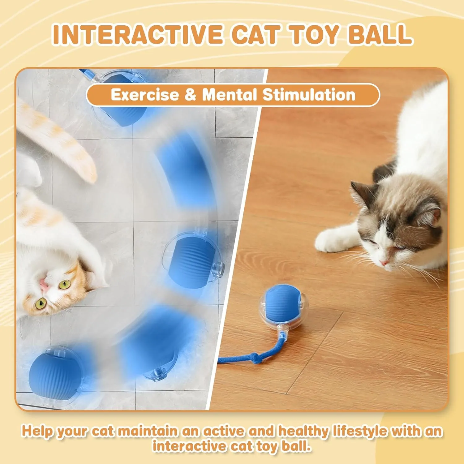 Interactive Cat Toys for Indoor Cats, Rechargeable 360 Automatic Moving Cat Toy for Bored Indoor Adult Cats, 2025 Upgraded Chase Motion Activated Kitten Toys - Blue