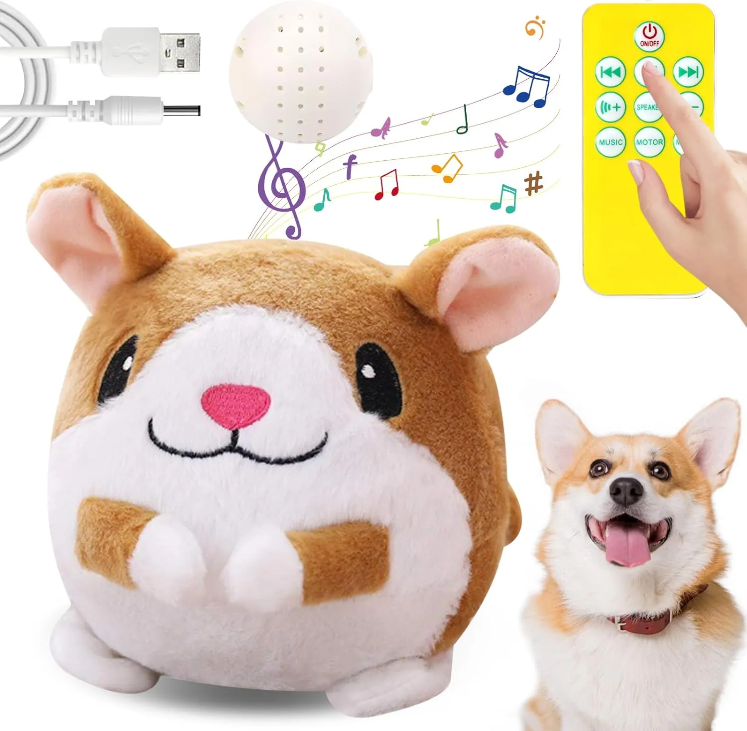 Interactive Dog Toys, Remote Control Dog Toy, Rechargeable Motion Activated Toy, Moving Toys for Large Dogs, Talking Squeaky Active Moving Pet Plush Toy to Keep Them Busy (White Hamster)