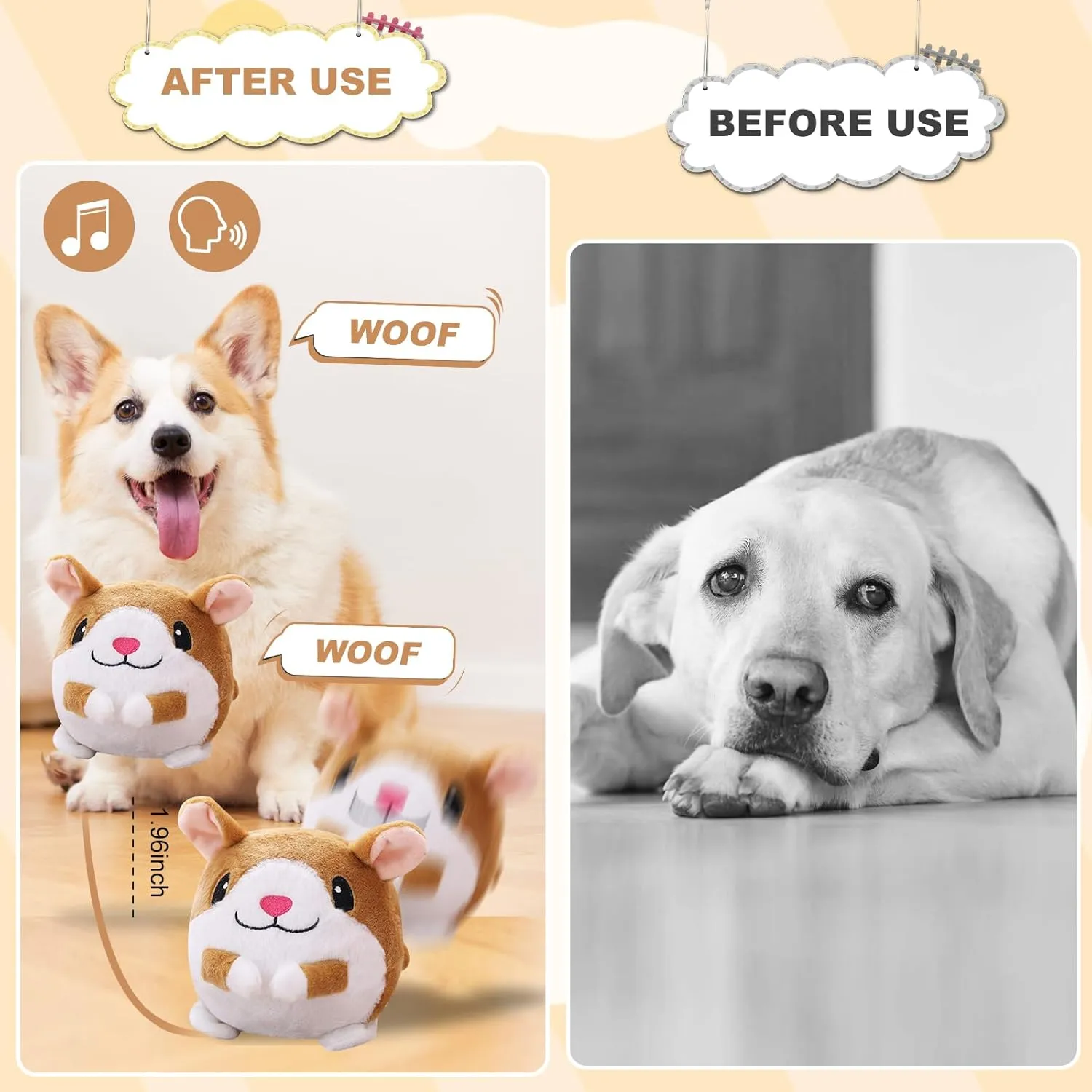 Interactive Dog Toys, Remote Control Dog Toy, Rechargeable Motion Activated Toy, Moving Toys for Large Dogs, Talking Squeaky Active Moving Pet Plush Toy to Keep Them Busy (White Hamster)