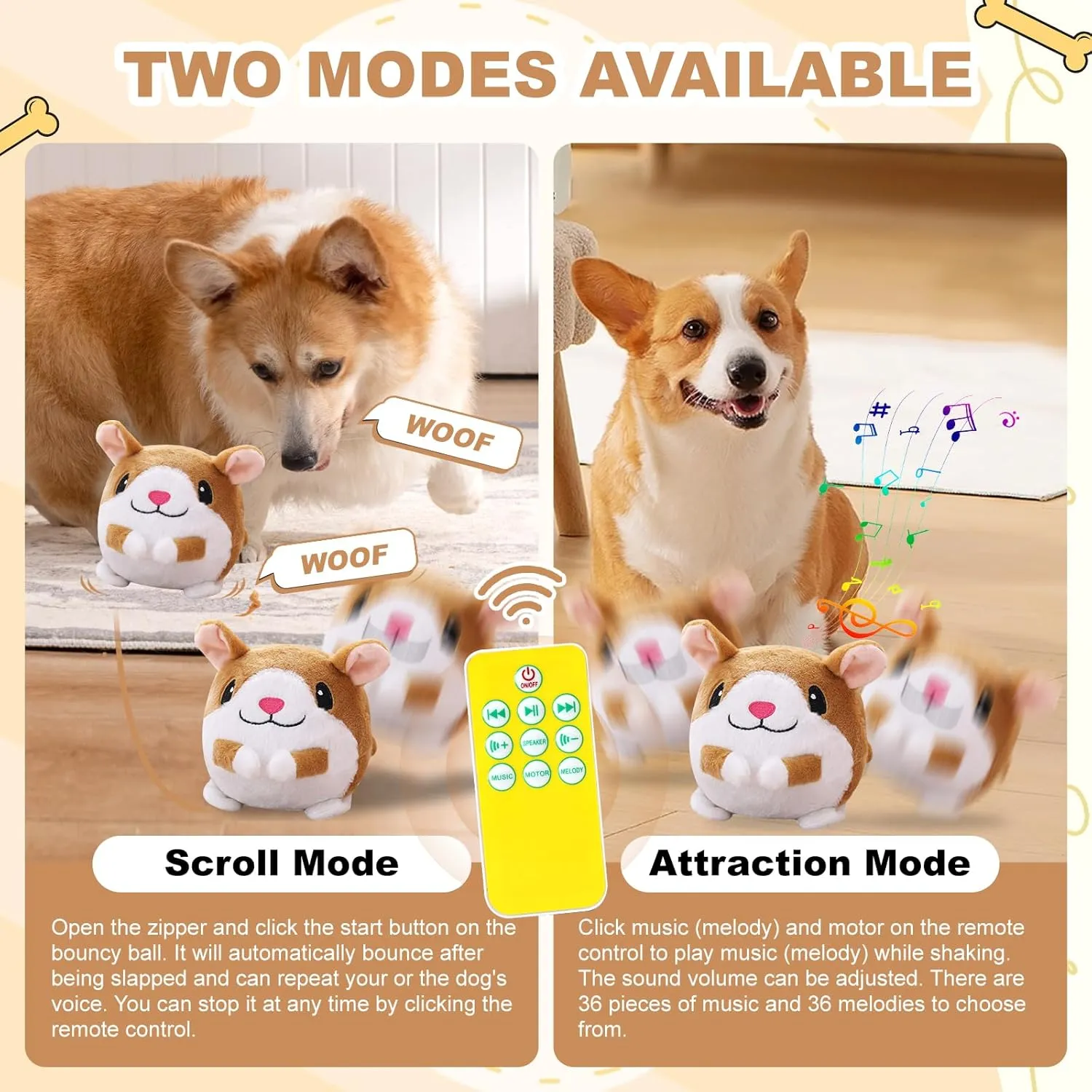 Interactive Dog Toys, Remote Control Dog Toy, Rechargeable Motion Activated Toy, Moving Toys for Large Dogs, Talking Squeaky Active Moving Pet Plush Toy to Keep Them Busy (White Hamster)