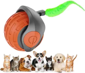 Interactive Rolling Dog Ball, Self Rolling Dog Ball Interactive Cat Toys Automatic Cat Toy Self Moving Dog Toys, 360 Smart Automatic Rolling Ball Toy Electric Dog Balls for Dog/Cat (Orange)