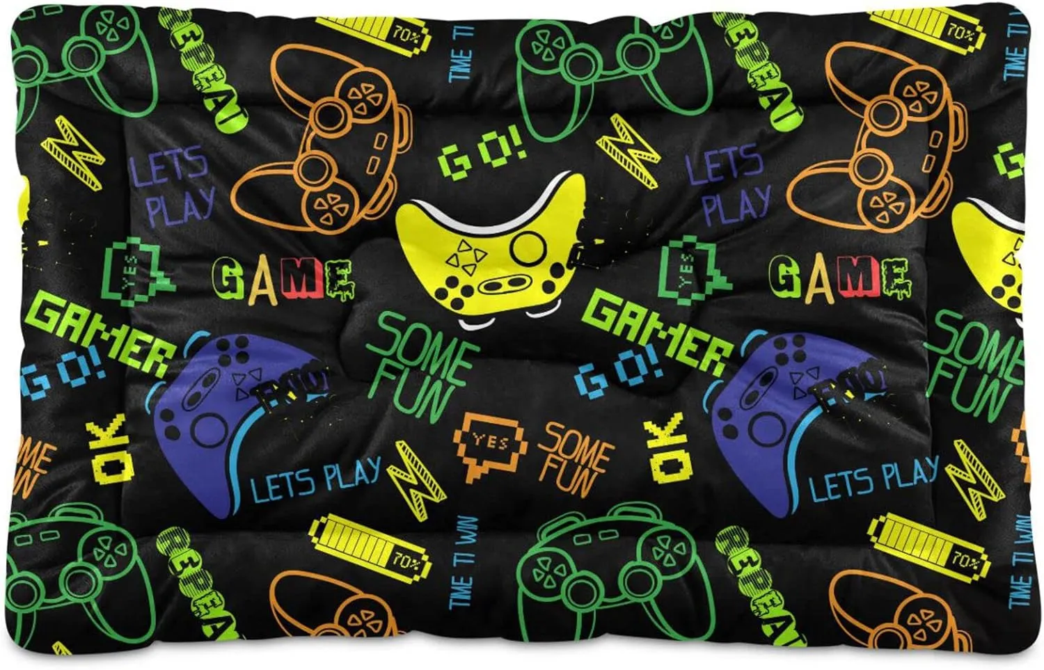 Joysticks Video Game Dog Bed Cat BES Soft Washable Pet Crate Mat Non Slip Comfortable Puppy Kennel Bed for Indoor Small Medium Large Dogs Cats, 24 x 36 Inch
