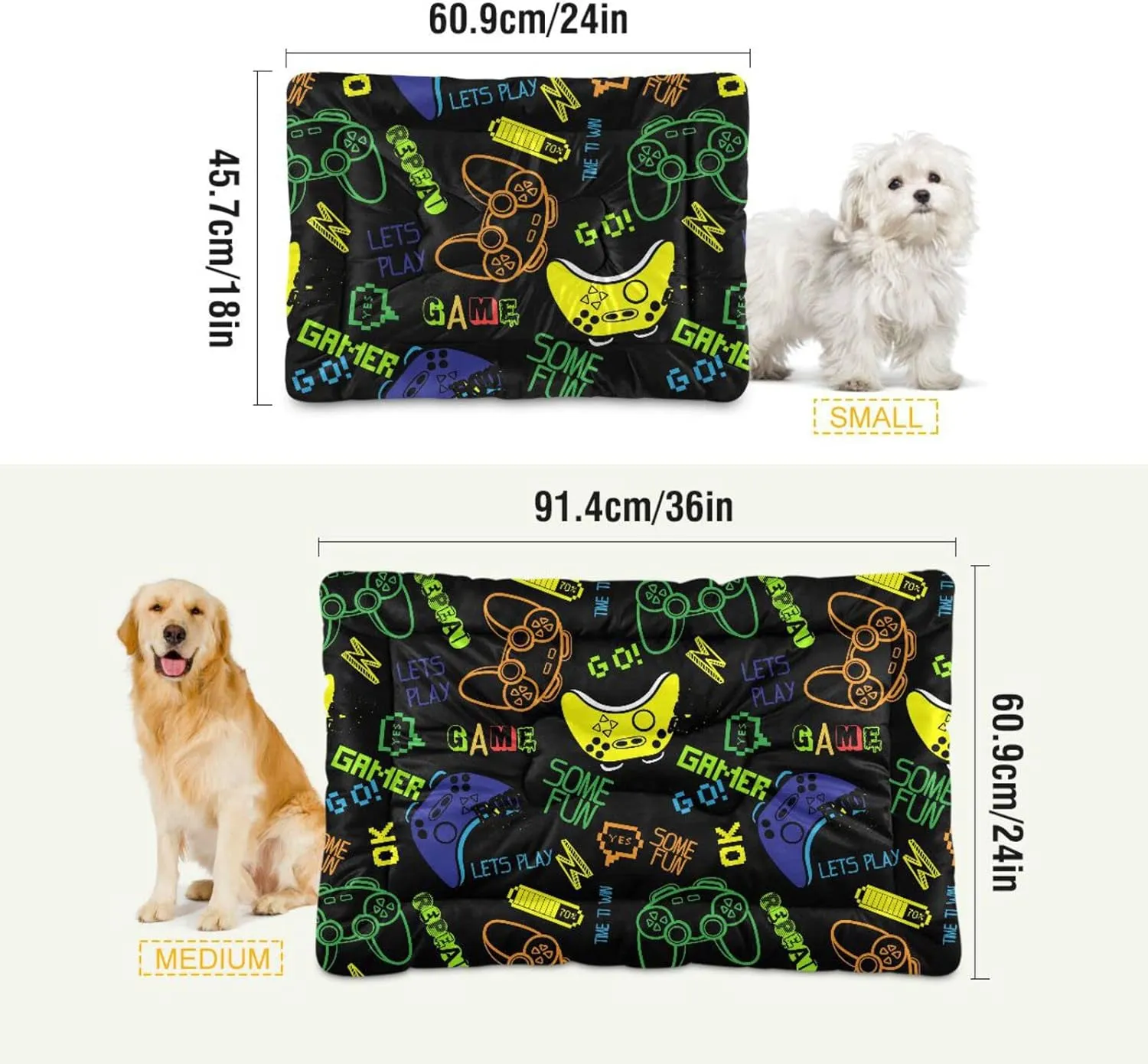 Joysticks Video Game Dog Bed Cat BES Soft Washable Pet Crate Mat Non Slip Comfortable Puppy Kennel Bed for Indoor Small Medium Large Dogs Cats, 24 x 36 Inch