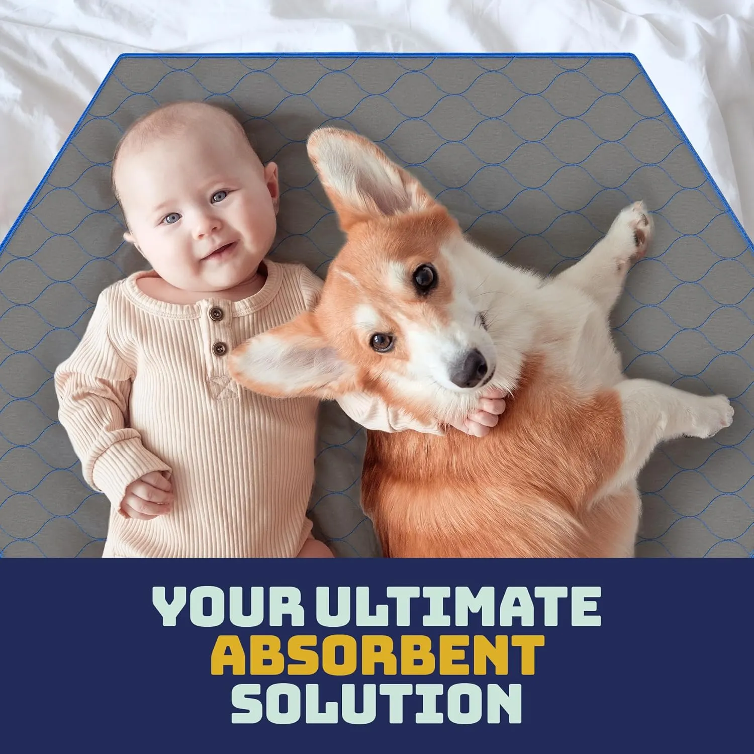 Katziela Washable Pet Pads - (2 Pack 36In x 41In Hexagon) Super Absorbent Waterproof Reusable Dog Pee Pads for Dogs, Washable Puppy Pads for Potty Training, Housebreaking Washable Pee Pads for Dogs