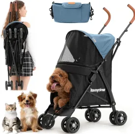 Kenyone Premium Portable Compact Travel Pet Stroller for Small and Medium Dogs, Cats, Puppies - Blue