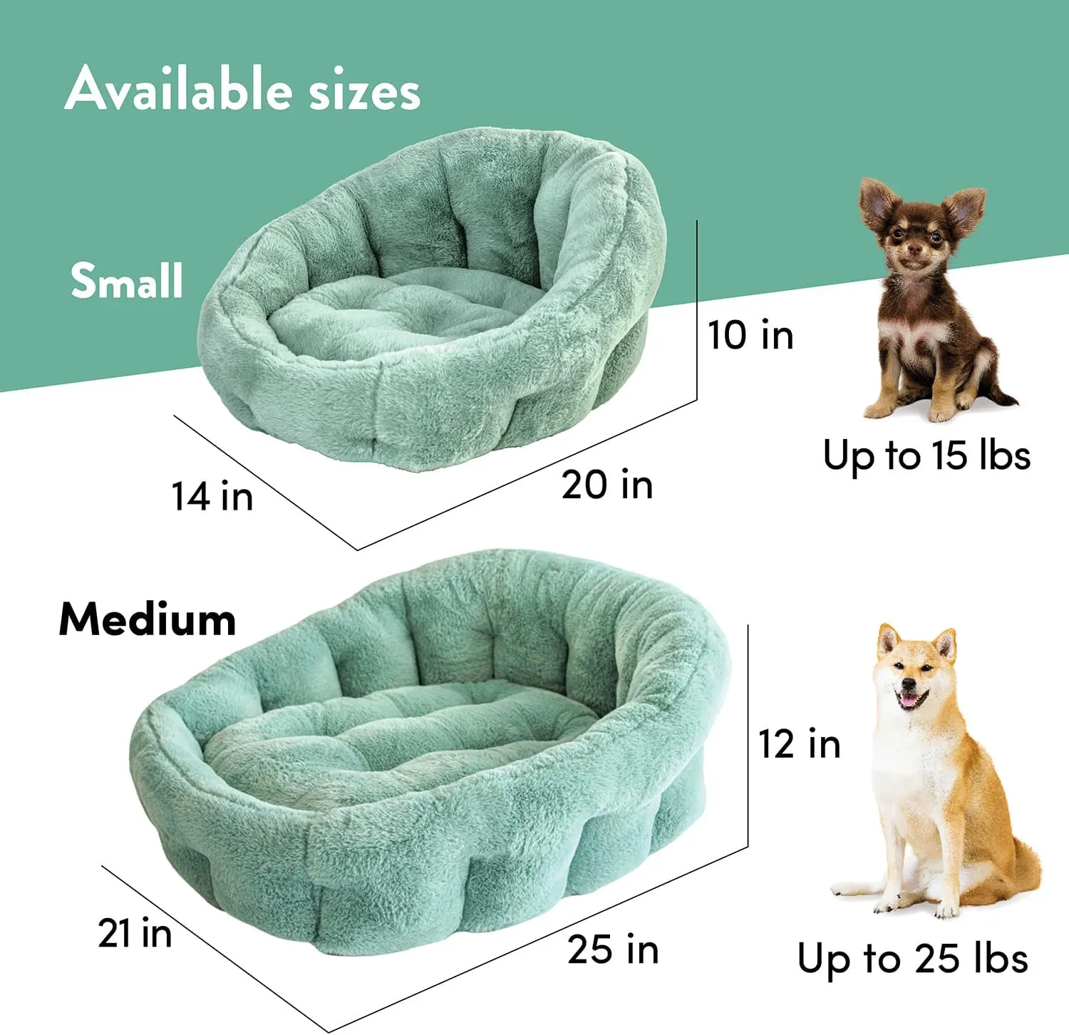 KindTail Medium Orthopedic Dog and Cat Bed - Faux Fur Luxury Cuddler for Pets Under 25lbs, Comfortable Waterproof Material with Nylon Base - 25" x 21" x 12" (Light Grey, Medium)