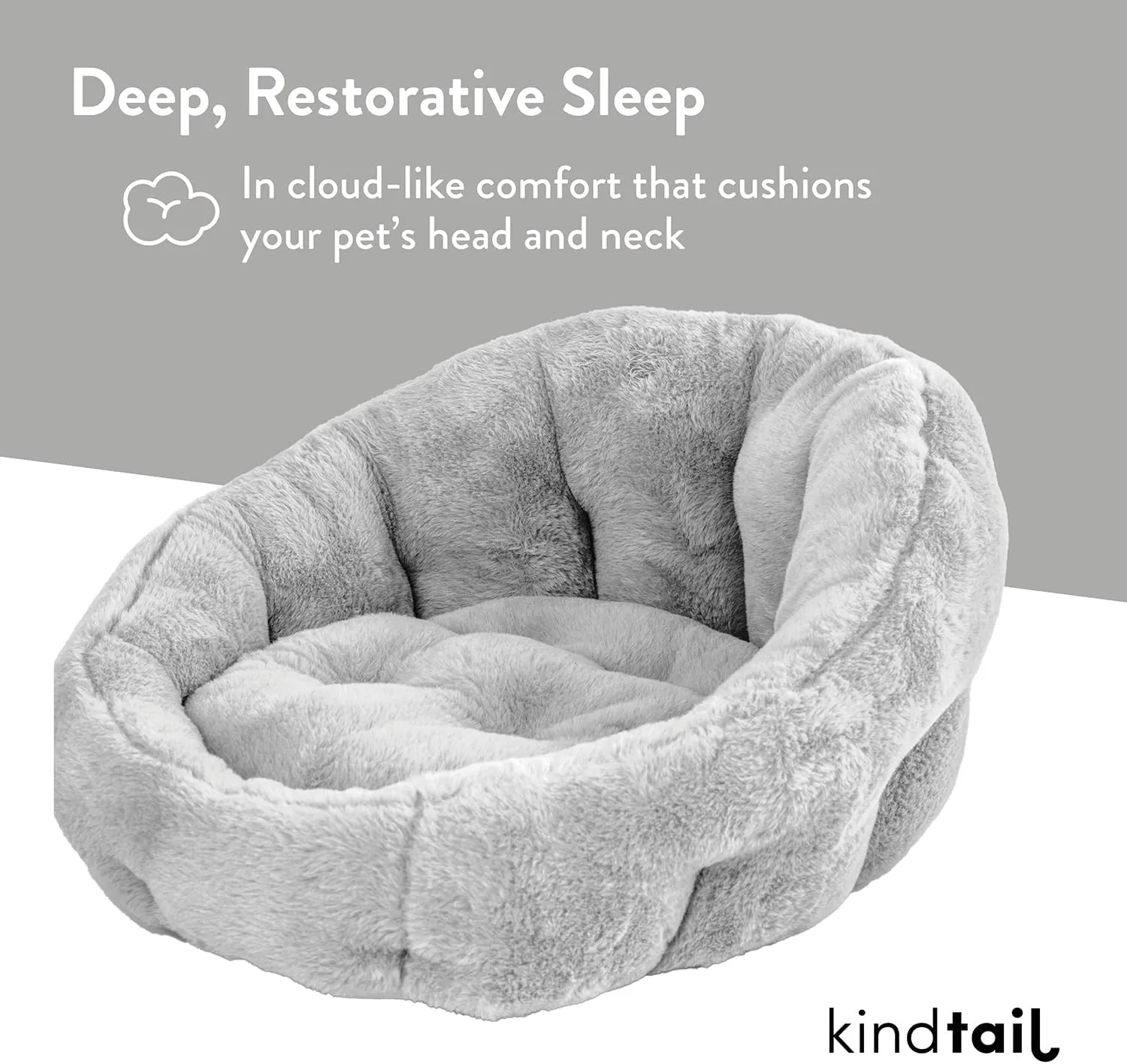 KindTail Medium Orthopedic Dog and Cat Bed - Faux Fur Luxury Cuddler for Pets Under 25lbs, Comfortable Waterproof Material with Nylon Base - 25" x 21" x 12" (Light Grey, Medium)