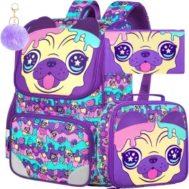 KLFVB 3PCS Backpack for Girls and Boys, 15" Unicorn Dinosaur Bookbag with Lunch Box, Kids Preschool School bag